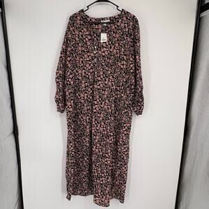 NWT Cato Women’s Black & Pink Floral‎ Maxi Button Front Dress Size 18/20W